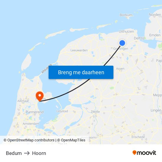 Bedum to Hoorn map