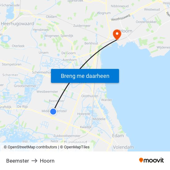 Beemster to Hoorn map