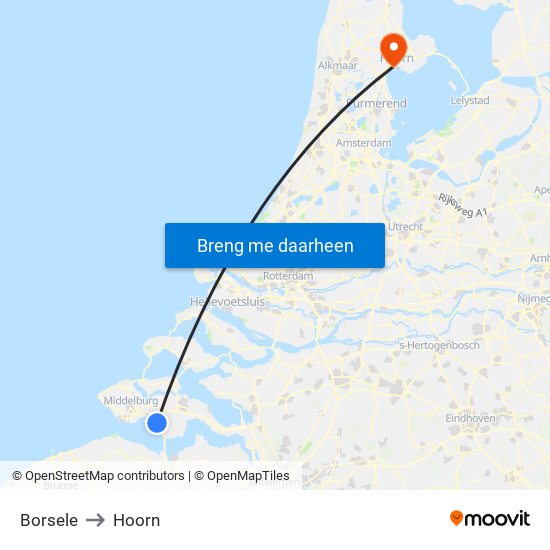 Borsele to Hoorn map