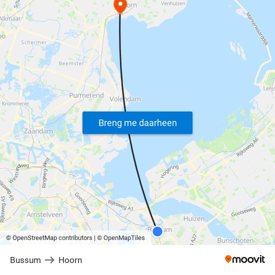 Bussum to Hoorn map