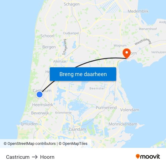 Castricum to Hoorn map