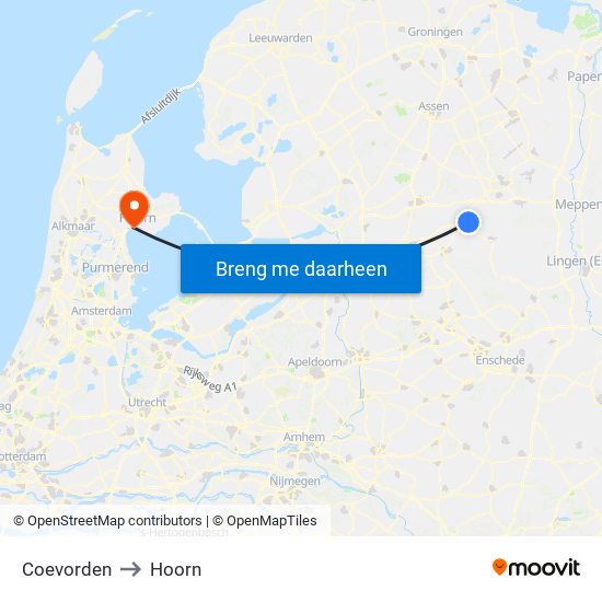 Coevorden to Hoorn map