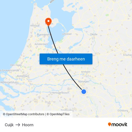 Cuijk to Hoorn map