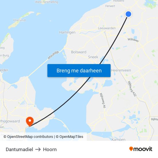 Dantumadiel to Hoorn map