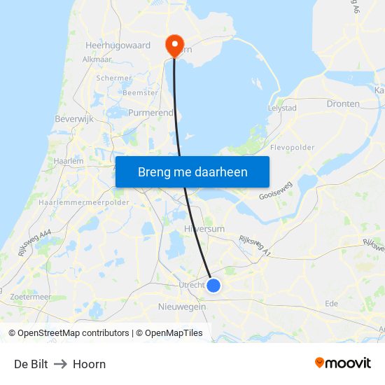 De Bilt to Hoorn map