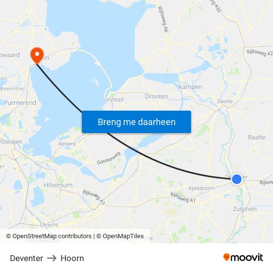 Deventer to Hoorn map