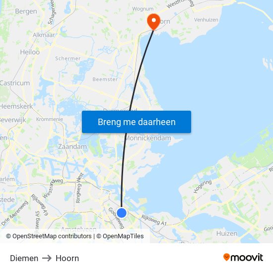 Diemen to Hoorn map