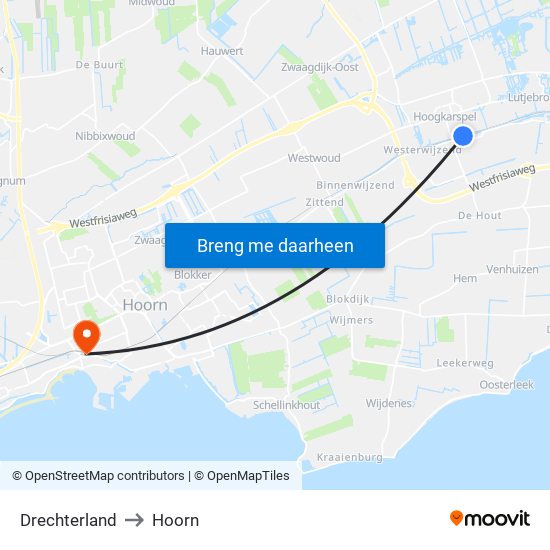 Drechterland to Hoorn map