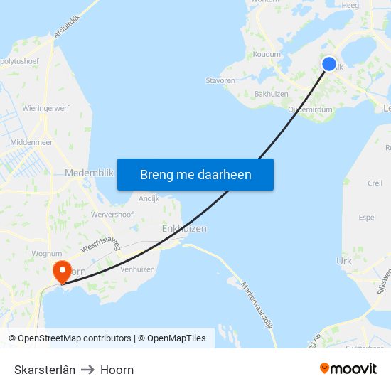 Skarsterlân to Hoorn map