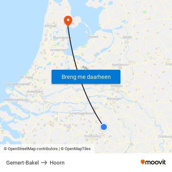 Gemert-Bakel to Hoorn map