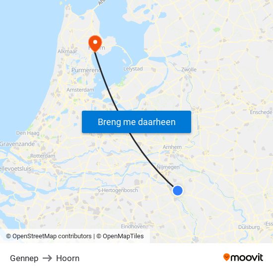 Gennep to Hoorn map