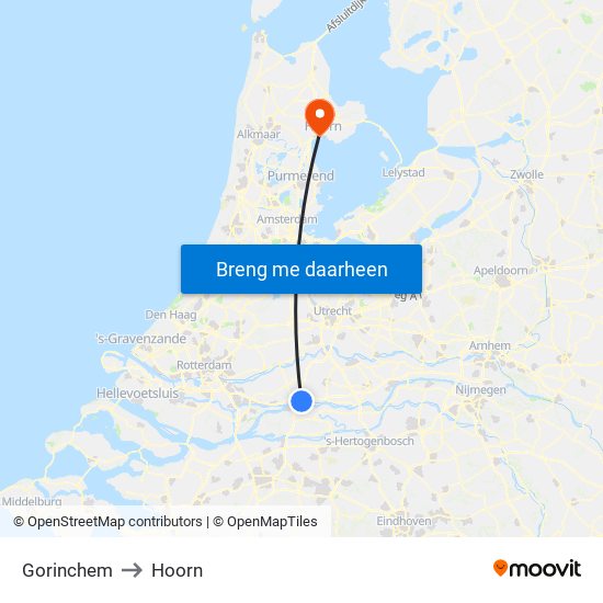 Gorinchem to Hoorn map