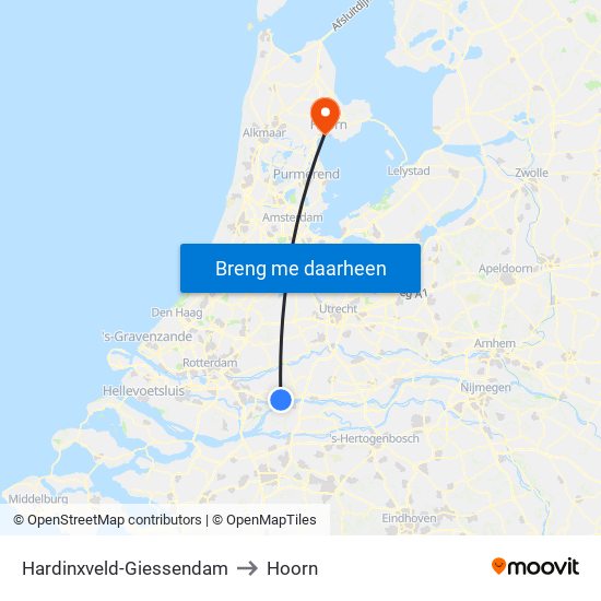 Hardinxveld-Giessendam to Hoorn map