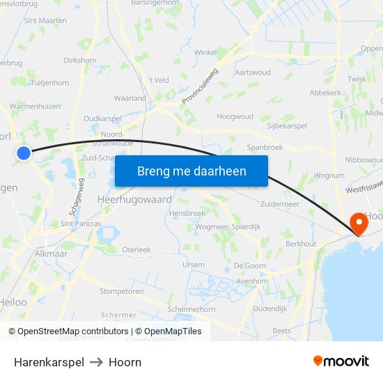 Harenkarspel to Hoorn map