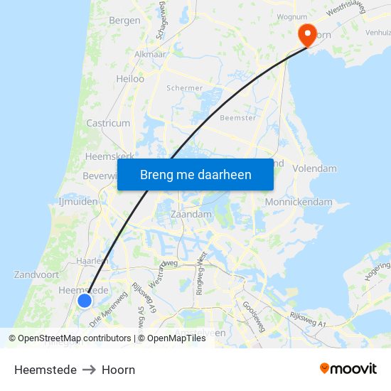 Heemstede to Hoorn map