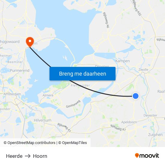 Heerde to Hoorn map