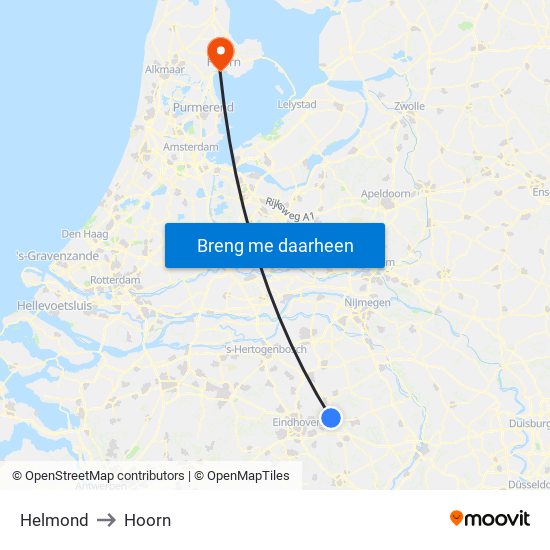 Helmond to Hoorn map