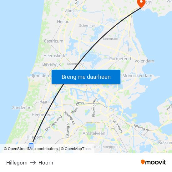 Hillegom to Hoorn map