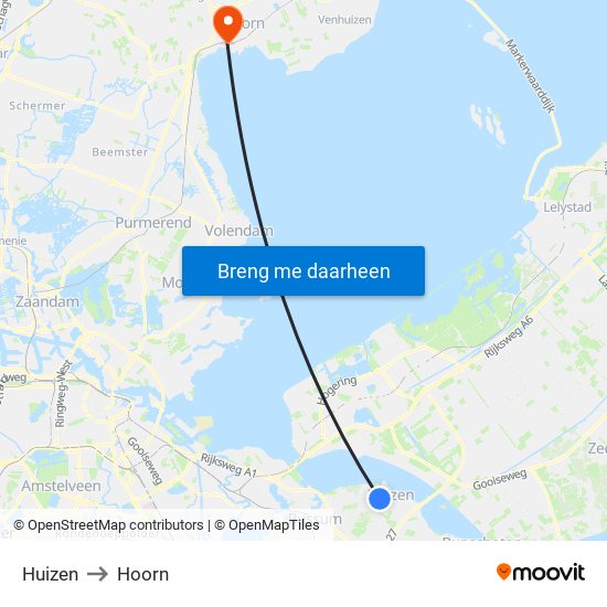 Huizen to Hoorn map