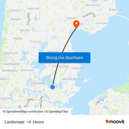 Landsmeer to Hoorn map
