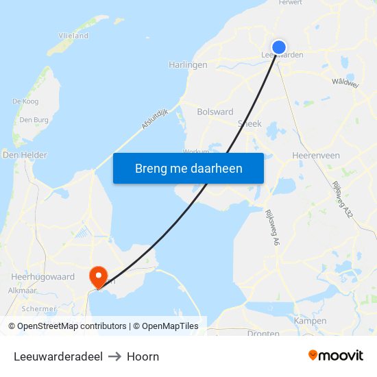 Leeuwarderadeel to Hoorn map