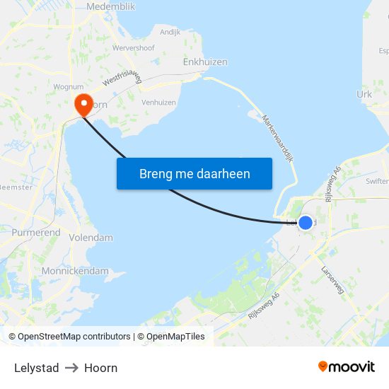 Lelystad to Hoorn map