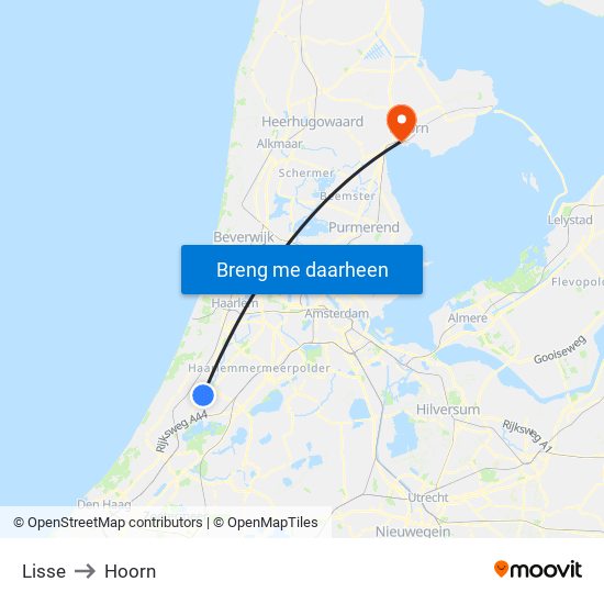 Lisse to Hoorn map