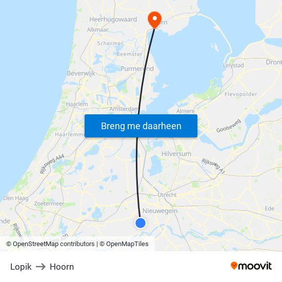 Lopik to Hoorn map