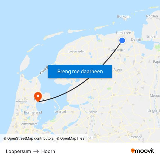 Loppersum to Hoorn map