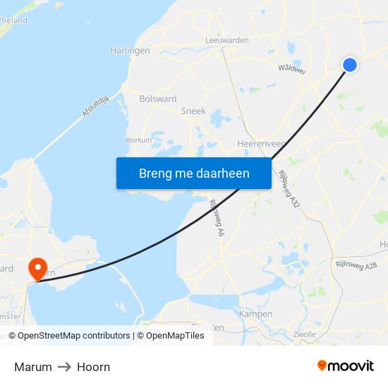 Marum to Hoorn map