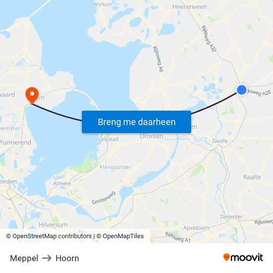 Meppel to Hoorn map