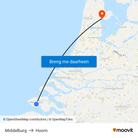 Middelburg to Hoorn map