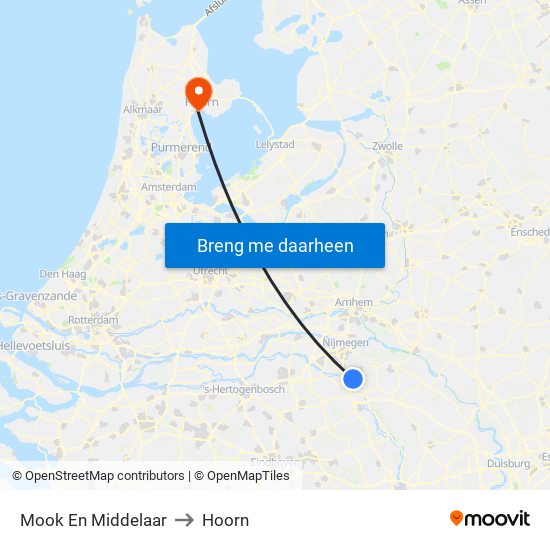 Mook En Middelaar to Hoorn map