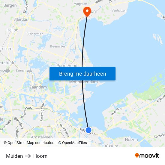 Muiden to Hoorn map