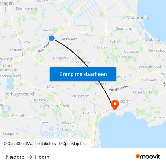 Niedorp to Hoorn map