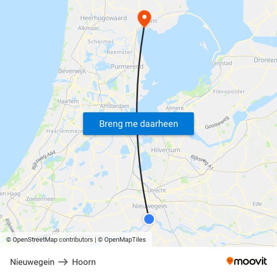 Nieuwegein to Hoorn map