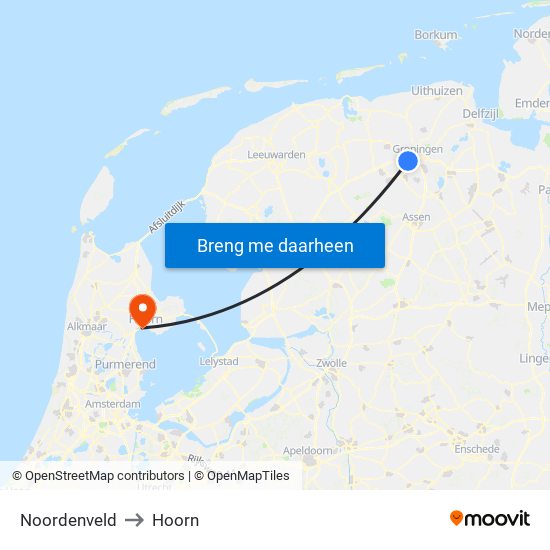 Noordenveld to Hoorn map