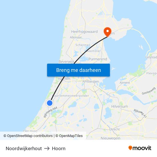 Noordwijkerhout to Hoorn map