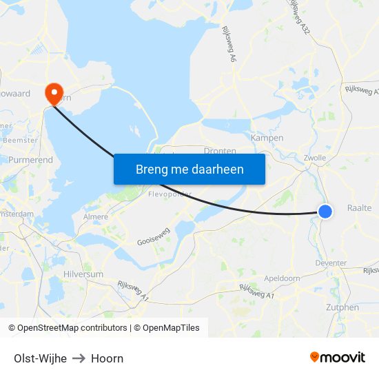Olst-Wijhe to Hoorn map