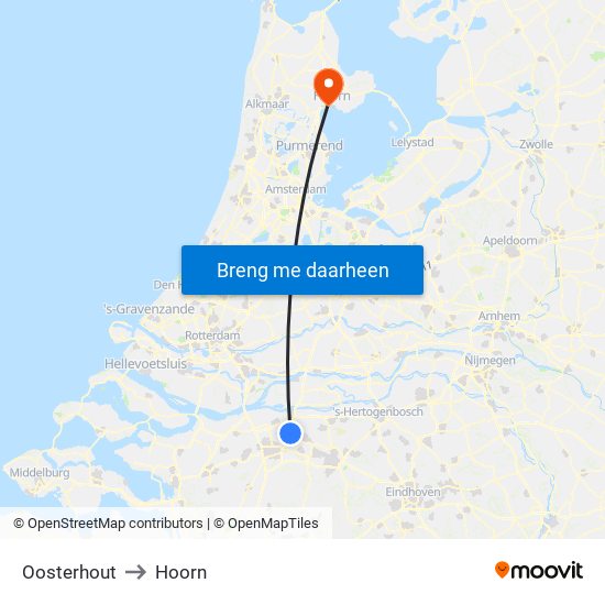 Oosterhout to Hoorn map