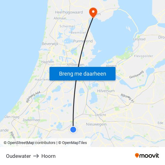 Oudewater to Hoorn map