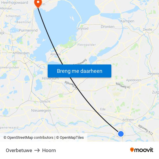 Overbetuwe to Hoorn map
