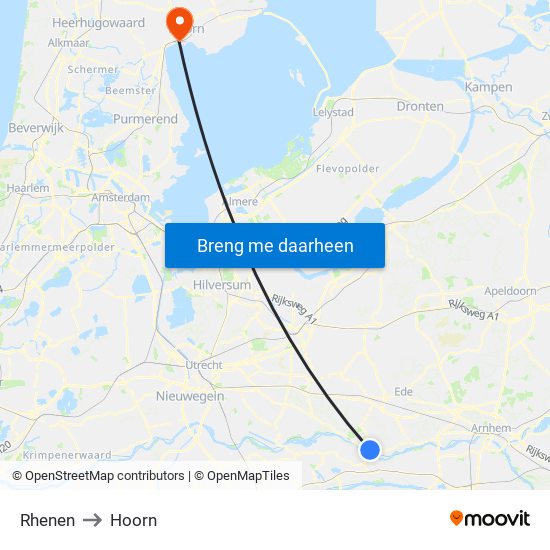 Rhenen to Hoorn map