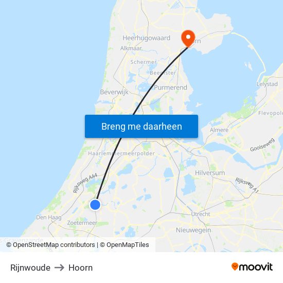 Rijnwoude to Hoorn map