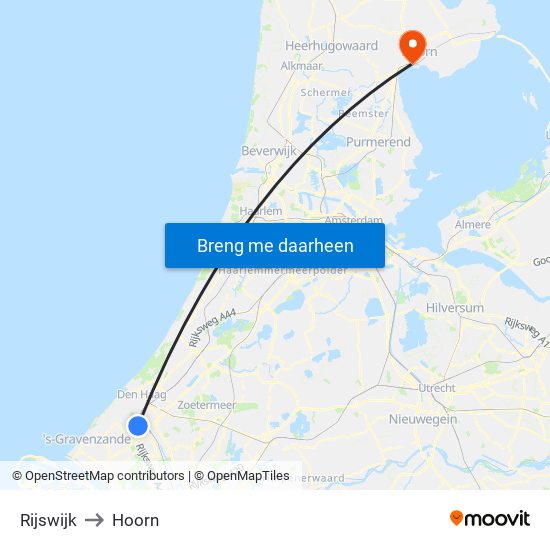 Rijswijk to Hoorn map