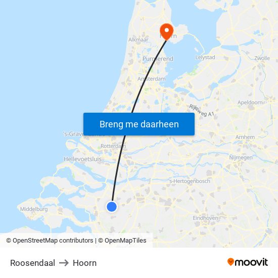 Roosendaal to Hoorn map