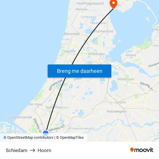 Schiedam to Hoorn map