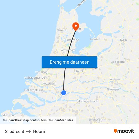 Sliedrecht to Hoorn map