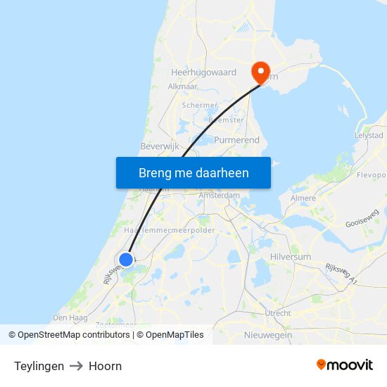 Teylingen to Hoorn map