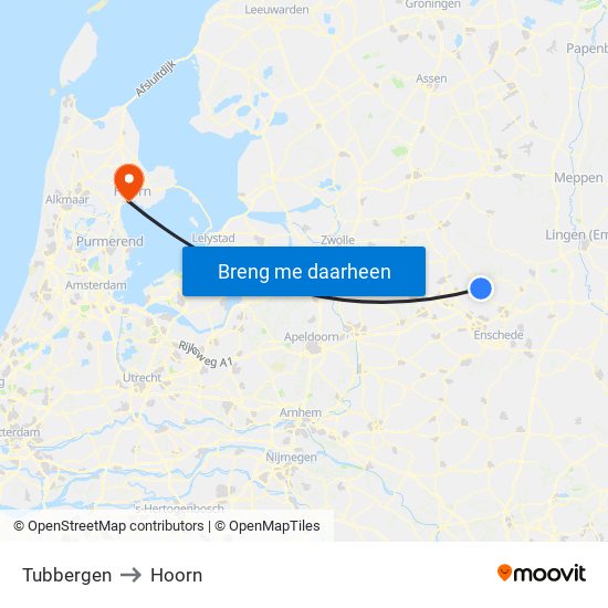 Tubbergen to Hoorn map